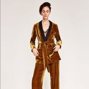 Zara mustard velvet trouser suit